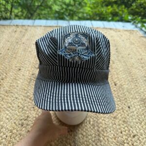 The Polar Express Youth Conductor Hat Hickory Stripe Cotton Train Cap Blue White
